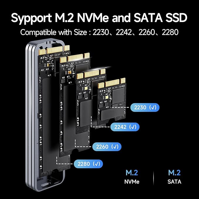 fanxiang SSD Enclosure, USB 3.2 Gen 2 (10 Gbps), M.2 NVME/SATA SSD Enclosure, USB Adapter/Reader, Solid State Drive External Enclosure, Supports M and B+M Keys and Size 2230/2242/2260/2280 SSDs, MD87