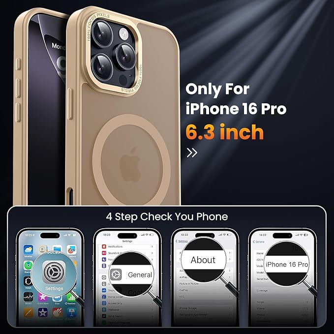 for iPhone 16 Pro Case with 2X Screen Protectors [Compatible with MagSafe] Military Grade Drop Protection Skin Feeling Back Cover Shockproof Slim Fit iPhone 16 Pro Phone Case 6.3 inch,Brown
