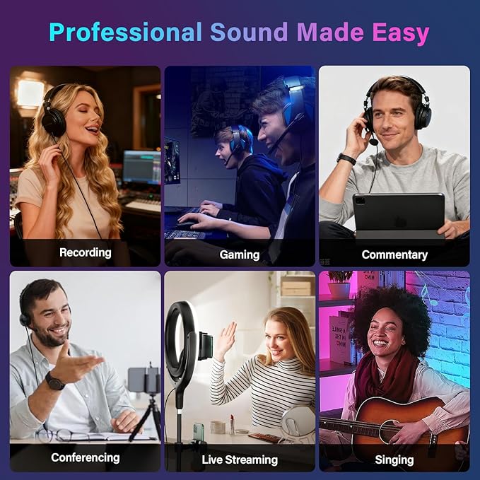 USB Microphone, Computer Condenser Mic with Noise Cancellation, Echo Mode, RGB Lighting, Mute Button, Plug & Play Gaming Mic for PC, Mac, PS5, Streaming, Recording, Podcasting & Online Meetings