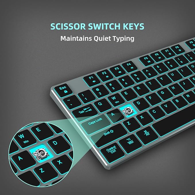 POWZAN Wired Backlit Keyboard for Windows/Mac,Aluminum Slim & Quiet Full Size Keyboards Light Up with USB A/USB C Dual Interface,Compatible with iMac,MacBook,iPad,Laptop,PC-Gray Black (Gray Black)