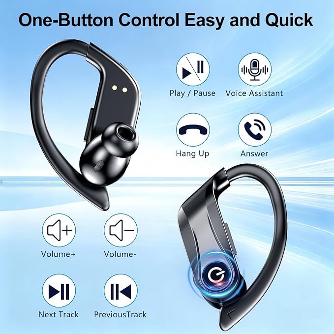 Earbuds Wireless Earbuds 120H Playback Bluetooth 6.1 Headphones IPX7 Waterproof Stereo Bass Over-Ear Headphones with Earhooks Microphone LED Battery Display for Sports Running Workouts