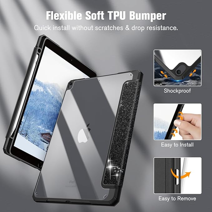 Fintie Hybrid Slim Case for iPad Air 3rd Generation 10.5" 2019 / iPad Pro 10.5 Inch 2017 - [Built-in Pencil Holder] Shockproof Cover with Clear Transparent Back Shell (Glittering Black)