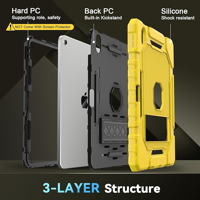 Grifobes for iPad A16 Case 11th Generation 11 inch 2025 / iPad 10th Generation Case 10.9 inch 2022, Heavy Duty Military Grade Shockproof Cover with Pencil Holder for i Pad 11/10 (Gold+Black)
