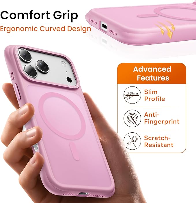 ORNARTO Magnetic for iPhone 17 Pro Max Case, 20FT Military-Grade Drop Protection, Compatible with MagSafe, Slim Shockproof Translucent Matte Phone Case for iPhone 17 Pro Max 6.9", Ballet Blush