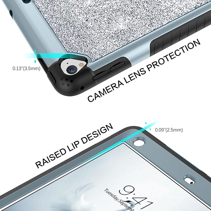 YINLAI Case for iPad 6th Generation,iPad 5th Generation Case,iPad 9.7 Case,Glitter Women Shockproof Drop Protection Cover with Kickstand iPad 9.7 inch iPad Air2 A1893/A1954/A1822/A1823,Titanium Blue