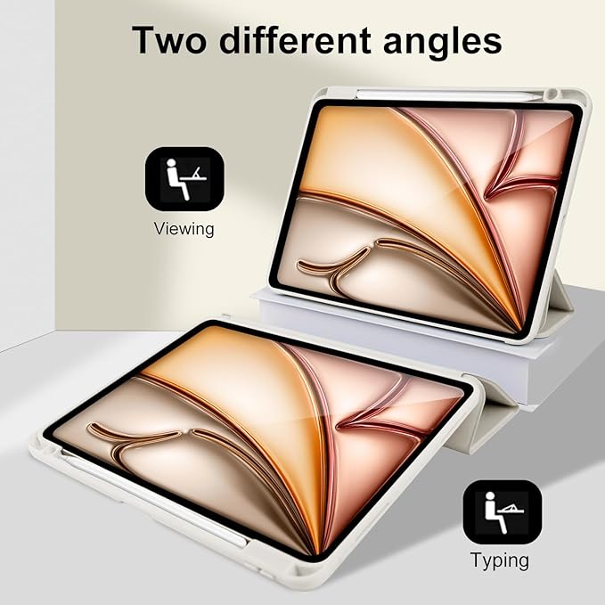 Case for iPad Air 13 inch 2026/2025/2024 M4/M3/2,Slim Smart Cover for 2022 iPad Pro 12.9 inch (4/5/6th Gen) with Pencil Holder,Trifold Stand with Clear Back Shell, Creamy White