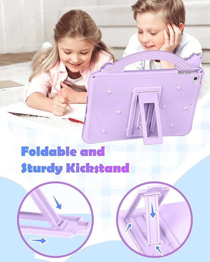Wazzasoft for iPad mini 4/5 Case 7.9 Inch Girls Cute Girly Cartoon Kawaii Pretty Purple Design Cover with Stand & Strap Unique Women Teens Silicone Funda for Apple iPad mini 5th/4th Gen (2019/2015)
