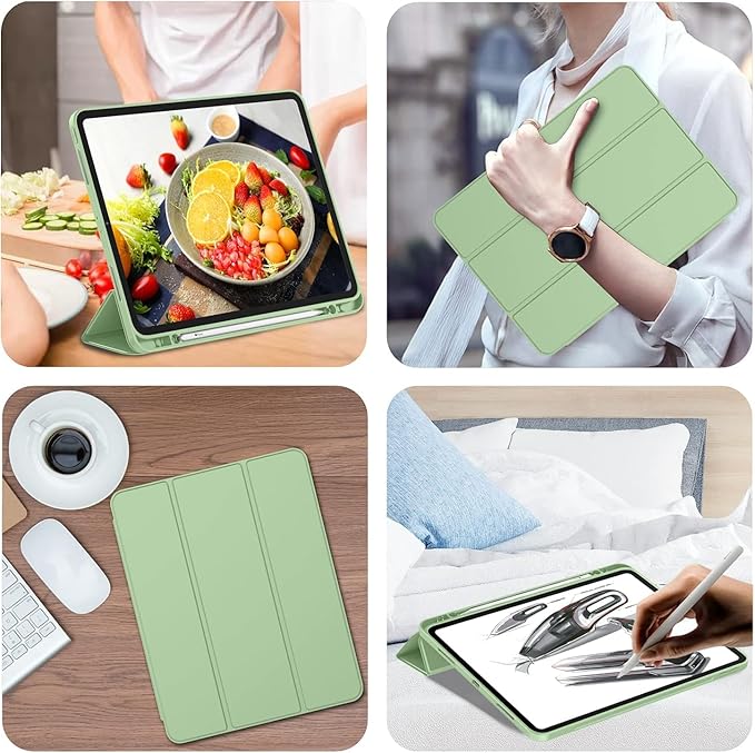 iMieet Case for iPad Pro 11 Inch (M5) 2025 /(M4) 2024 5th Gen, Trifold Stand Smart Cover with Pencil Holder and Soft TPU Back, Auto Wake/Sleep (Matcha Green)