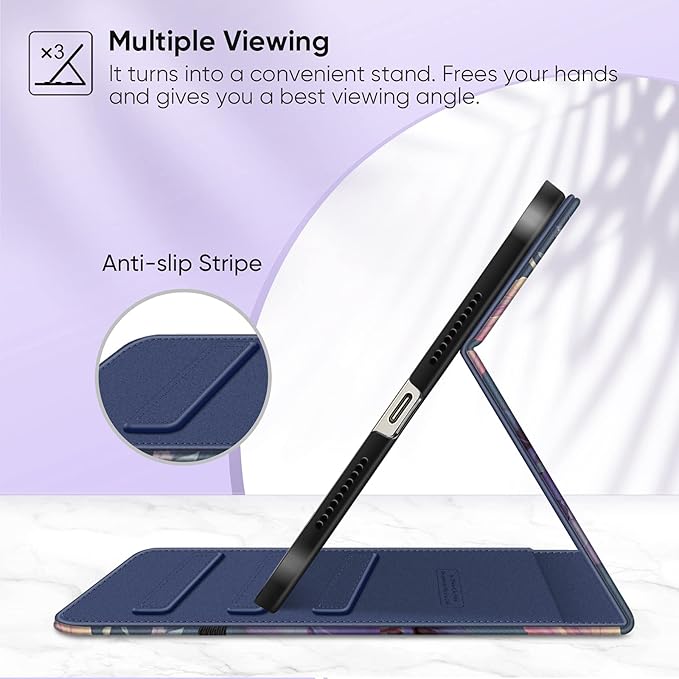Fintie Folio Case for iPad Mini 7 (A17 Pro, 7th Generation) 2024 / iPad Mini 6 (6th Gen) 8.3 Inch, Multi-Angle Smart Stand Cover with Pencil Holder & Pocket, Auto Sleep/Wake, Hibiscus