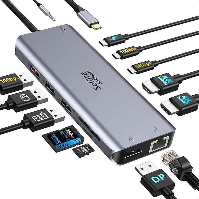 USB C Docking Station Dual Monitor,USB C to HDMI Adapter,Type C Hub Multiport Adapter with Displayport,100WPD USB3.0,SD/microSD,Ethernet,3.5mm Audio,Laptop Docking Station for Dell/Hp/XPS/Surface.etc