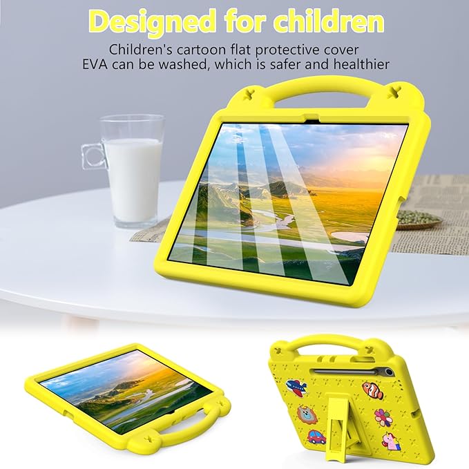 AKABEILA Compatible with Samsung Galaxy Tab S11 X730/X736 2025 11 inch Tablet Case, Kids Friendly Universal Lightweight Shockproof Protective Case with Shoulder Strap & Stand Handle Yellow