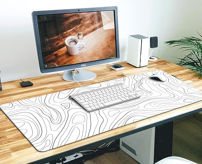 Topographic Mouse Pad XL - Large Extended Desk Mat for Gaming, Black and White Minimalist Keyboard Pad for Office & Home