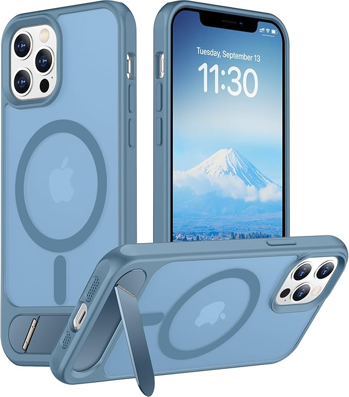 Magnetic Compatible with iPhone 12 Case & iPhone 12 Pro Case, [Built-in Invisible Kickstand][Compatible with MagSafe][Military Grade Shockproof] Slim Translucent Matte Phone Case 6.1"