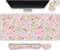 Large Gaming Mouse Pad Set, Ergonomics Keyboard Desk Mat with Memory Foam Wrist Rest, Computer PC Extended Game Mousepad, Non-Slip Desk Matt Easy Typing Pain Relief I Artistic Colroful Flowers