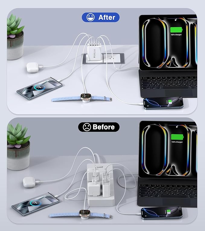 [2-Pack] USB C Wall Charger, 50W USB C Charger Block 5-Port PD Fast Charging Blocks + QC Power Adapter Brick Cube Multiport USB A Plug,Type C Cube for iPhone 17/16/15/14/13/12/Pro,Samsung,for Switch