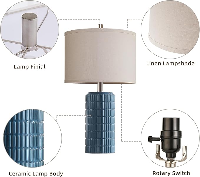 AIEAMPDO 23'' Set of 2 Farmhouse Ceramic Table Lamps for Living Room, Rustic Nightstand Lamp for Bedroom, Office, Dorm, Hallway, 2 LED Bulbs Included