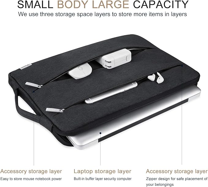 Voova 15.6 16 Inch Laptop Sleeve Case Compatible with MacBook Pro 16 M1/M2/M3/M4 Max 2019-2025, 15.6-16” Hp Lenovo Acer Asus, Waterproof Slim Computer Bag Cover with Handle, Black