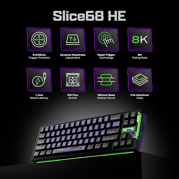 OOCTPK Chilkey Slice68 HE Mechanical Keyboard Gaming Keyboard Wired, 68% Hot Swappable Custom Hall Effect Aluminum Keyboard with Flux Switch, Rapid Trigger, 8K Polling, RGB Magnetic Switch, for PC Mac