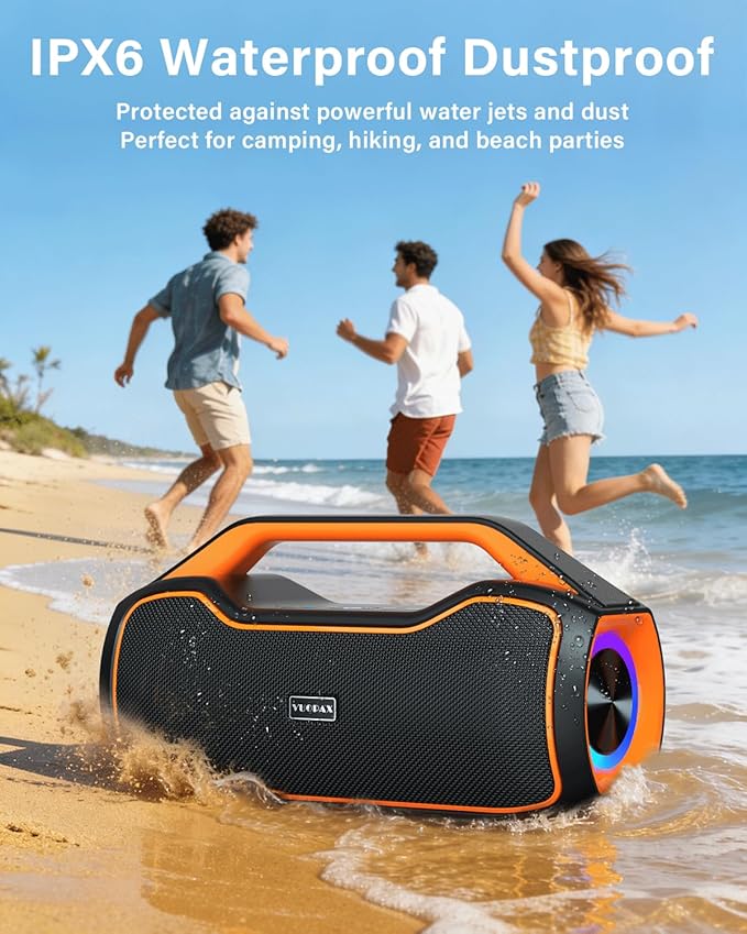 Portable Bluetooth Speaker Bass Boost, 120W Peak Loud Powerful Speakers Wireless w/2*Bass and 2*tweeters, 20H Playtime,IPX6 Waterproof, BT5.4, Suitable for Party, Beach, Camping,Outdoor,Large Jobsite,