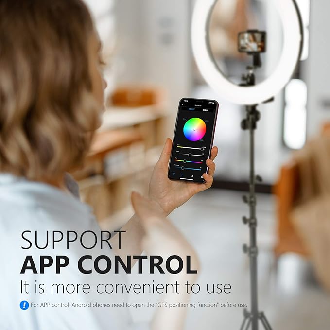 Neewer 18-inch RGB Ring Light with APP Control, Dimmable Bi-Color 3200K-5600K CRI 97+ LED Ring Light with Stand, 0-360 Full Color, 9 Scenes Effect for Selfie/Makeup/Party/Vlog/YouTube/Photography