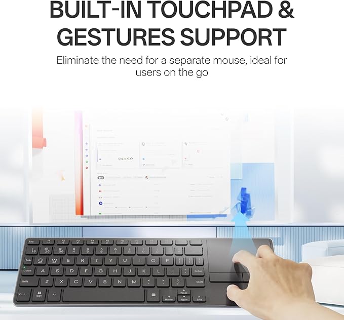 Rapoo Portable Wireless Keyboard with Touchpad, Multi-Device HTPC Keyboard for PC-Connected TV/Tablet/Steam Deck/Gaming Console/Raspberry Pi/Mini PC - Support Touch Gestures for Windows & Mac, Black