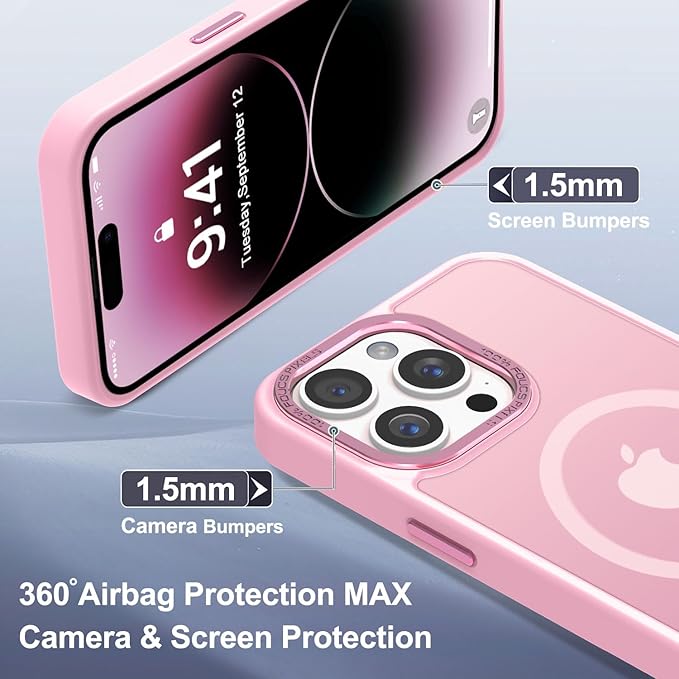 Newfuture Designed for iPhone 14 Pro Case with Magnetic [13 FT Military Drop Protection] [Compatible with Magsafe] Slim Translucent Matte Shockproof with Anti-Fingerprint Phone Case, Chalk Pink