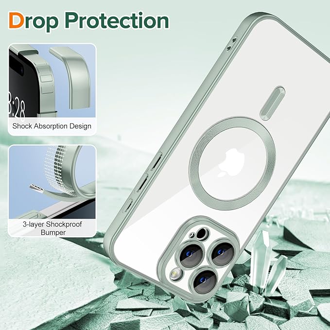 Hython Magnetic Clear for iPhone 16 Pro Max Case with Camera Lens Protector [Compatible with MagSafe] Plating Edge Slim Soft TPU Cover Protective Phone Case for iPhone 16 Pro Max 6.9", Matte Mint