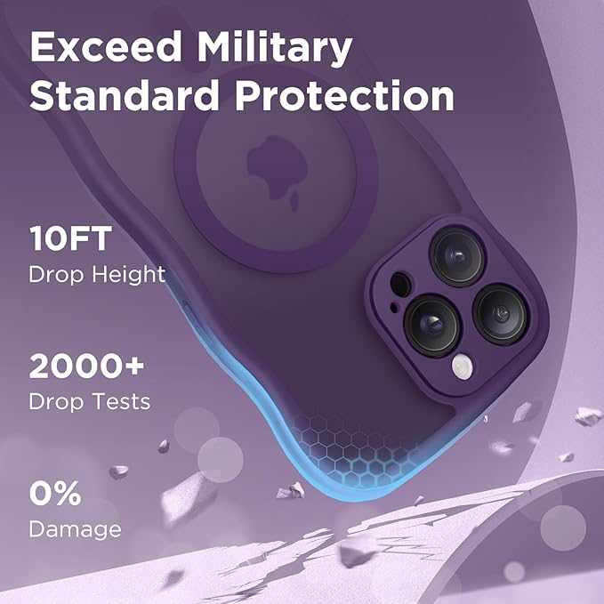 CAPRARO for iPhone 16 Pro Case for Women Girls, Upgraded [Full Camera Protection] [Compatible with MagSafe] Cute Wave Translucent Matte Phone Case for iPhone 16 Pro, Deep Purple