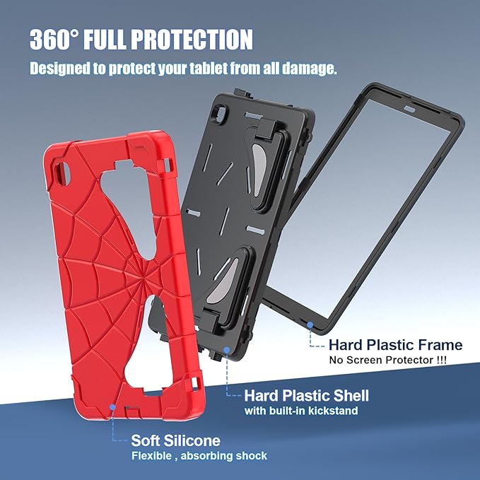 AKABEILA Compatible with Samsung Galaxy Tab A7 Lite 8.7 inch T225/T220(2021) Tablet Case，Lightweight Shockproof Rugged Protective Cover with Kickstand for Kids Children Boys Babies Red Black