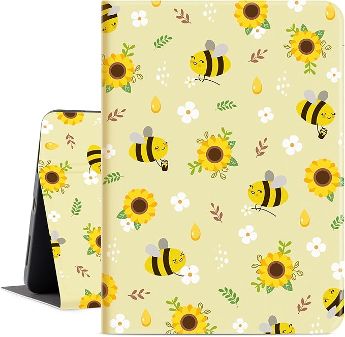 iPad Air 11 Inch Case M3/M2 (2025/2024), Case for iPad Air 5th/4th Generation 2022/2020 Women Girls Multi-Angle Adjustable Stand Soft PU Leather Shockproof Back Cover Auto Wake/Sleep, Flower Bee
