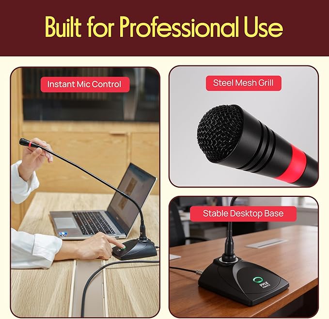 Desktop Gooseneck Wired Microphone System - Table Mounted Corded Voice Condenser Mic with Pop Filter - XLR to 1/4'' Sound Cord - for Karaoke, Conference, Studio Audio Recording - Pyle PDMIKC5 Black