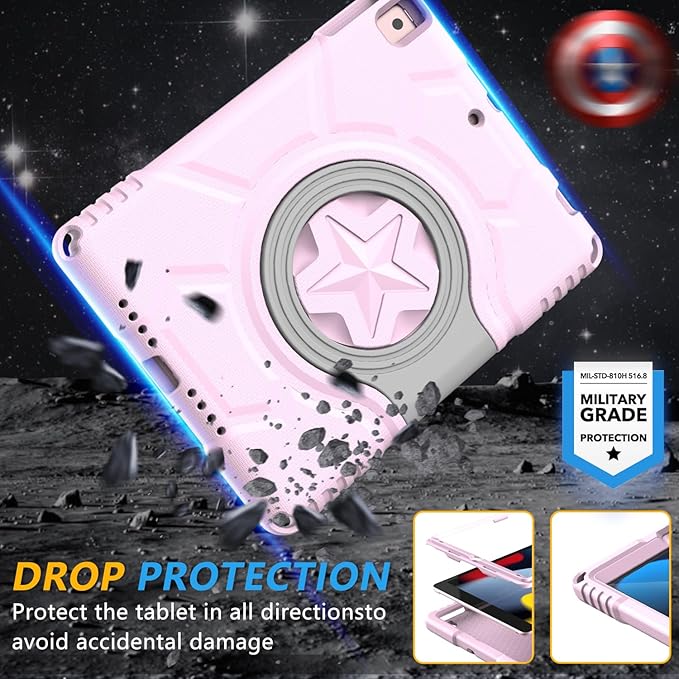 Kids Case for iPad (A16) 11th Generation 11 Inch 2025 & iPad 10th Generation 10.9 Inch 2022, Lightweight Shockproof Kids-Friendly Case Built-in Screen Protector with Handle Stand, Light Pink
