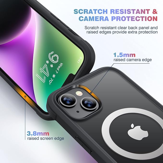 Diaclara Designed for iPhone 14 Case 6.1 Inch,Upgraded Full Body Rugged Clear Bumper Case with Built-in Privacy Screen Protector for iPhone 14,Black