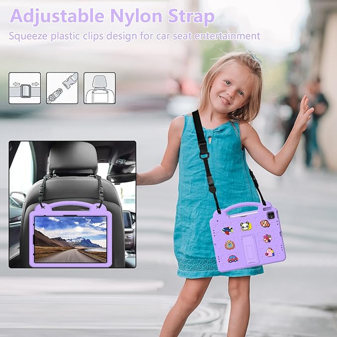 AKABEILA Compatible with Apple iPad 7 2019 10.2/iPad 8 2020 10.2/iPad 9 2021 10.2/iPad Pro 10.5 2017/iPad Air 3 2019 10.5 Tablet Case, Case with Shoulder Strap & Stand Handle & Pen Tray Light Purple