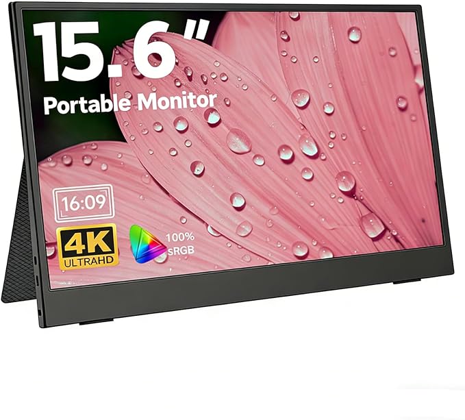15.6-inch 4K Portable Monitor, 3840×2160 Ultra HD IPS Computer Display, 100% sRGB HDR Graphics Monitor, USB-C Port, Compatible with PS4/PS3/Xbox One/Switch and Other Devices