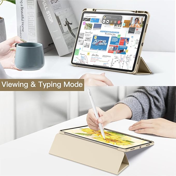 JETech Case for iPad Air 13-Inch M4/M3/M2 (2026/2025/2024) with Pencil Holder, Clear Transparent Back Shell Slim Stand Shockproof Tablet Cover, Auto Wake/Sleep (Starlight)