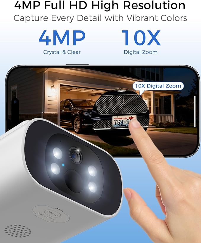 Solar Security Cameras Wireless Outdoor, 4MP Cameras for Home Security Camera System, 64GB Local Storage, No Subscription, Easy Setup, Color Night Vision, 2.4 & 5G WiFi, 2-Cam Kit