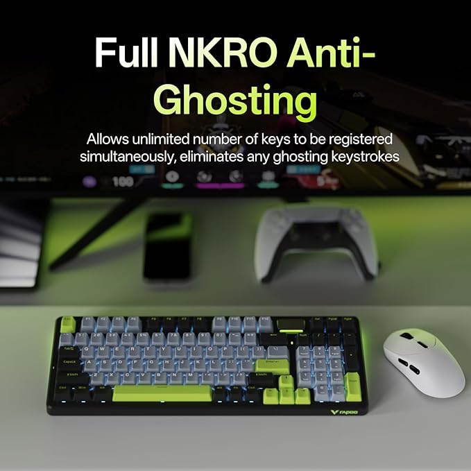 Rapoo V700DIY-98 Wireless Mechanical Keyboard, BT5.0 + 2.4GHz, Hot Swappable Custom Gaming Keyboard, Speed Silver Linear Switch, 16.8M Per-Key RGB, Gasket Mount, Creamy Sound, Full NKRO Anti-Ghosting