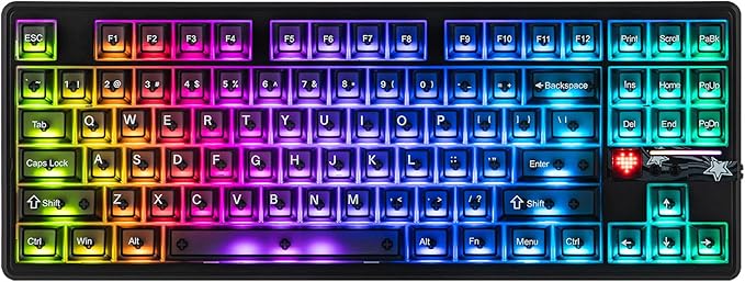 MechLands Aula F87 PRO V2 Wireless Gaming Keyboard with 10000mAh Battery, 8K Polling, SOCD/MT/TGL, BT/2.4GHz/Wired, Hot Swap TKL Mechanical Keyboard with Creamy Gasket, RGB Backlit (Black Transparent)