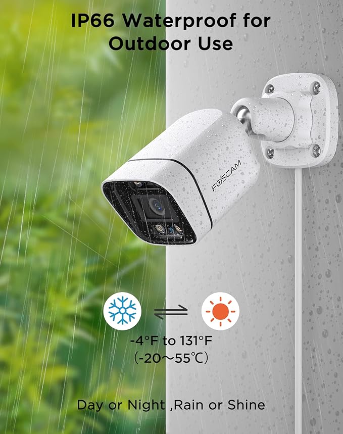FOSCAM 3K 5MP Outdoor Security IP POE Camera, V5EP Home Security Surveillance Camera with AI Detect Human/Vehicle,66ft Color Night Vision,2-Way Audio,Motion Alert,Spotlight & Siren Alarm,120° FoV,IP66