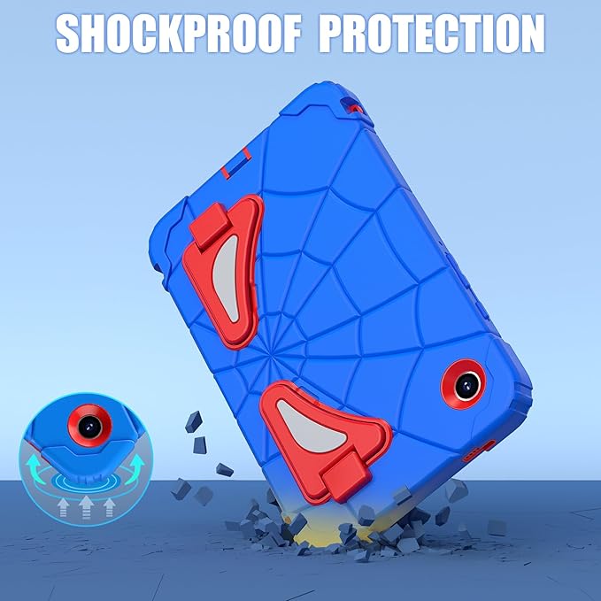 AKABEILA Compatible with Samsung Galaxy Tab A11 2025 8.7 inch Tablet Case，Lightweight Shockproof Rugged Protective Cover with Kickstand for Kids Children Boys Babies Blue Red