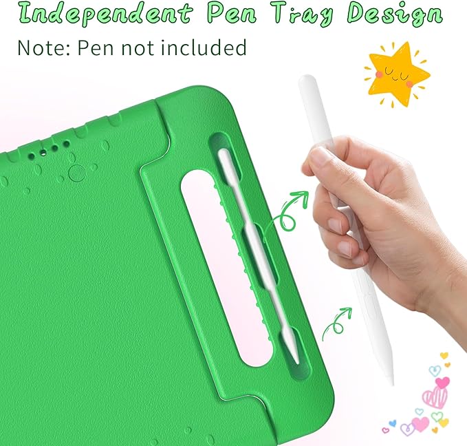 for iPad Pro 11 inch Case 2024 M4, Kids Proof Super Protection Cover for iPad Pro 11" with Pencil Holder & Anti-Slip Handle Stand - Green