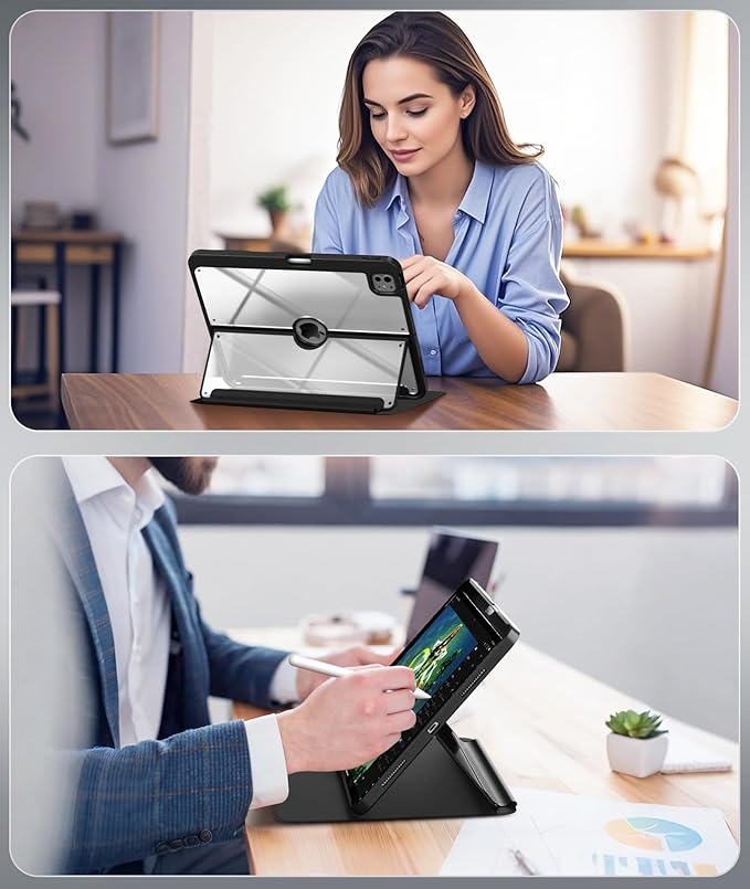 MoKo for iPad Pro 13 Inch Case (M5/M4) 2025/2024 with Pencil Holder, [Built-in Screen Protector], iPad Pro 13 M5/M4 Case with Clear Back & Magnetic Multi Angle Stand Cover, Black