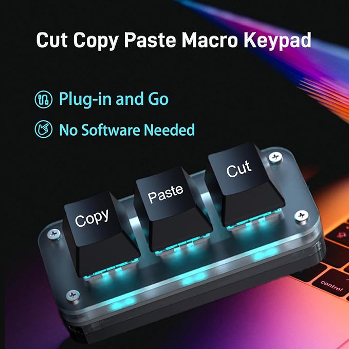 Copy Keyboard, Cut Copy Paste Keypad, One Handed Macro Keypad, Programmable Mechanical Keyboard for Working and Gaming, Shortcut Keyboard for PC, MAC, Laptop (Black)