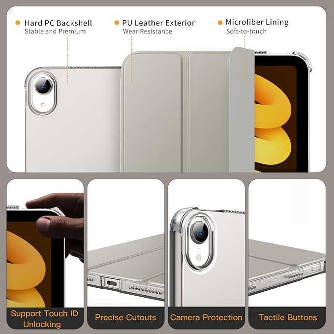 MoKo for iPad mini 7 (A17 Pro) Generation Case 2024, iPad mini 6 Case 2021, 8.3-inch Slim Lightweight Protective Hard Back PC Shell Stand Cover Support Touch ID, Auto Wake/Sleep, Silver
