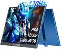 WUAWE 16" 1200P 120Hz Portable Monitor for Laptop, 100% sRGB Portable Laptop Monitor with Built-in Stand, HDR and Freensync, External USB C Monitor for Phone, MacBook, Laptop, PC(Blue)
