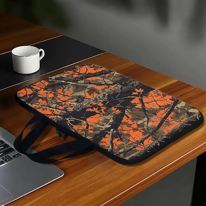 Orange Camo Forest Laptop Sleeve 17 Inch Womens Mens Laptop Tote Bag Waterproof Computer Tablet Handbag Case with Handle Carrying Case Laptop Cover for Travel/Business/School/Office