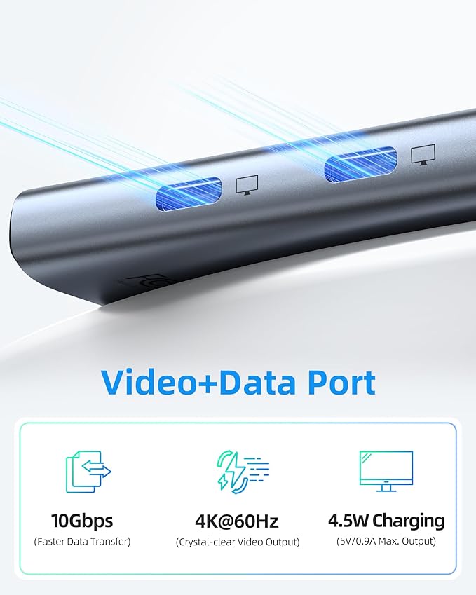 Selore USB-C Video Hub with Dual 4K@60Hz Video Output, 5-in-1 USB-C Splitter with 2 Video Output,10Gbps Data Transfer,100W PD,MST Docking Station Dual Monitor for Win&Mac Laptop iPad Phone (No Driver)