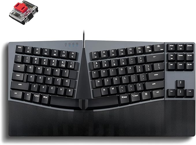 Perixx PERIBOARD-335RD Wired Ergonomic Mechanical Compact Keyboard - Low-Profile Red Linear Switches - Programmable Feature with Macro Keys - Compatible with Windows and Mac OS X - US English