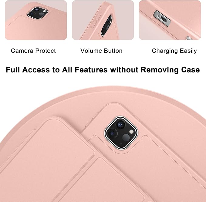 ZryXal iPad Pro 11 Inch Case (M5) 2025/ (M4) 2024 (Model: A2836/A2837/A3006), Trifold Stand Smart Cover with Pencil Holder and Soft TPU Back, Auto Wake/Sleep (Rose Gold)